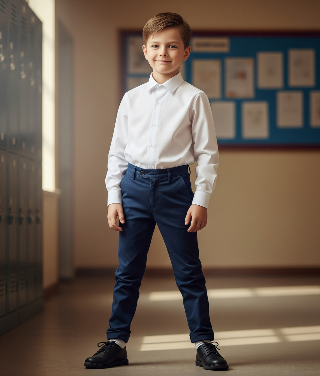 CAMISA COLEGIAL MANGA CORTA Y LARGA EN DACRON